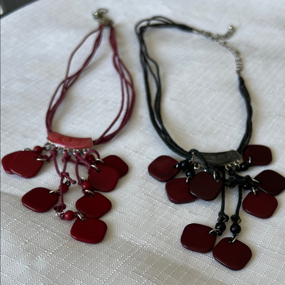 Women’s Red Multi-Strand  and black Pendant Necklace set